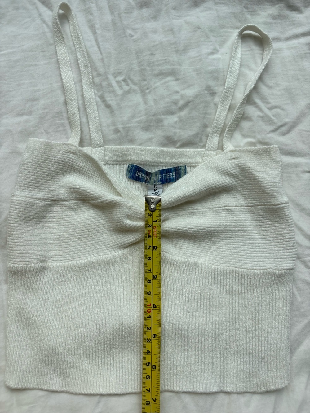 Urban Outfitters White Ribbed Twist-Front Cropped Cami Top Size S - Picture 10 of 12